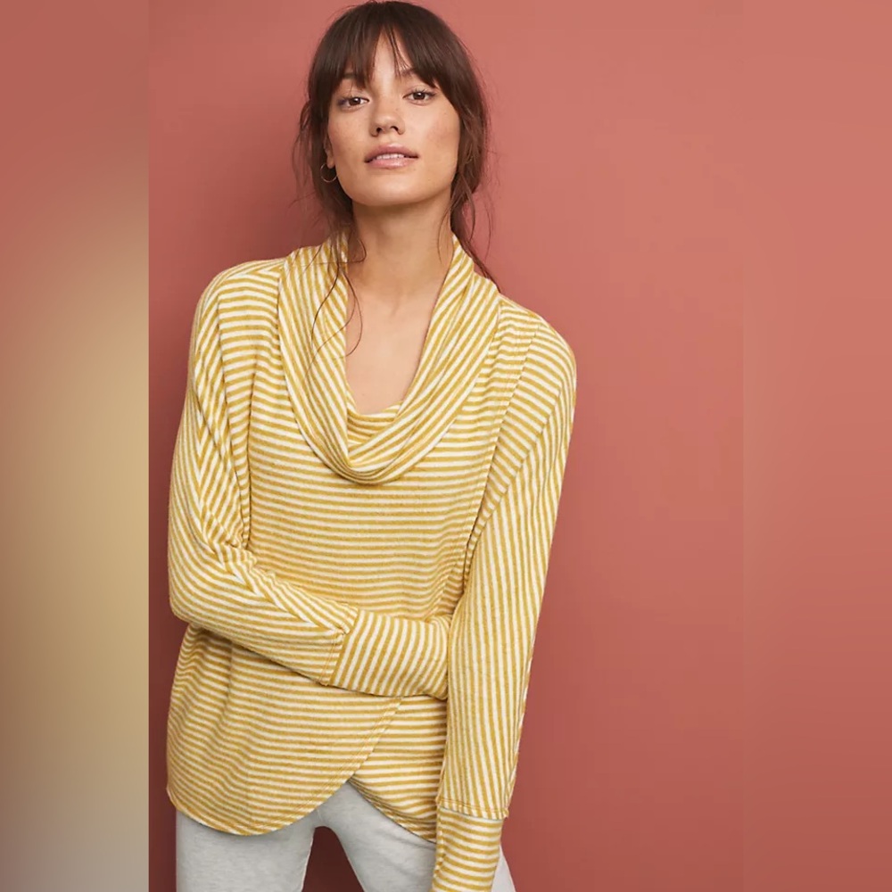 Anthropologie Saturday Sunday Homebound Cowl‎ Neck Tunic Sweater Yellow XS
